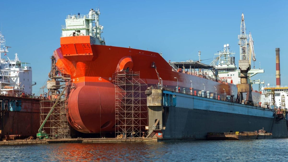Representative image of a tanker undergoing repairs at a dry dock | X