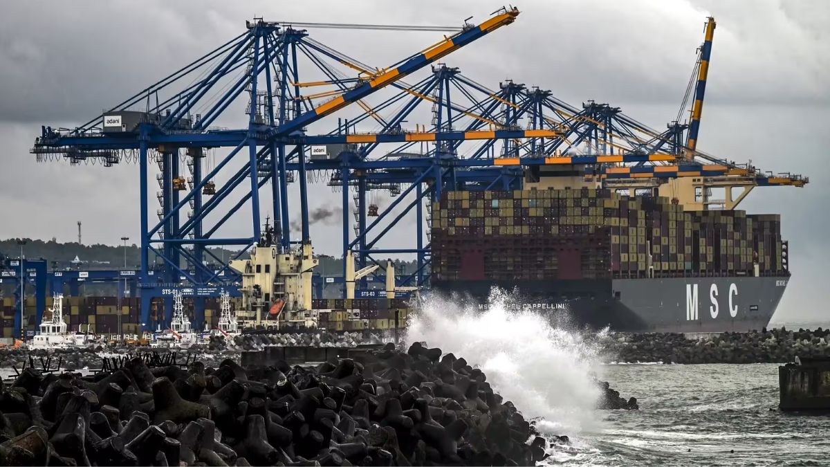The container ship 'MSC Michel Cappellini' docks at the Vizhinjam Port in Thiruvananthapuram, Kerala | PTI