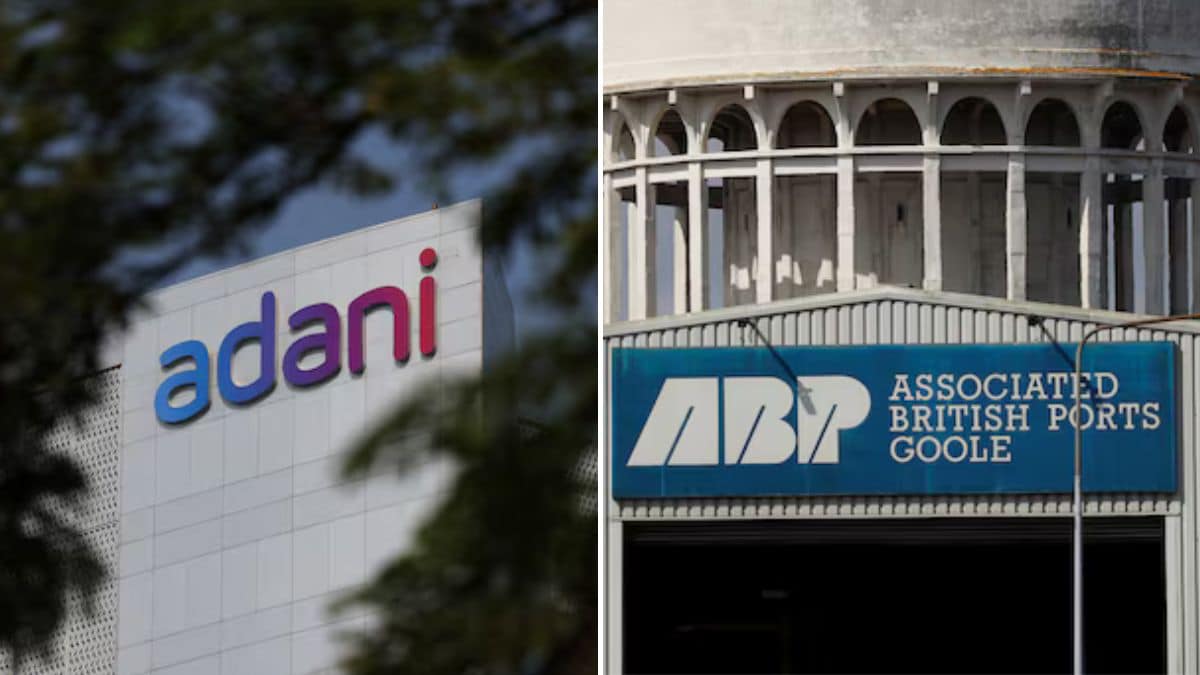 The logos of the Adani Group (L)—which owns Adani Ports and Special Economic Zone—and Associated British Ports (R) | Reuters