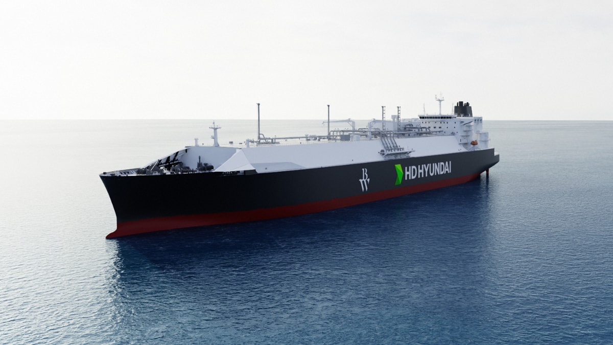 A representative image showing what the finished three-tank LNG ship could look like | HD Hyundai