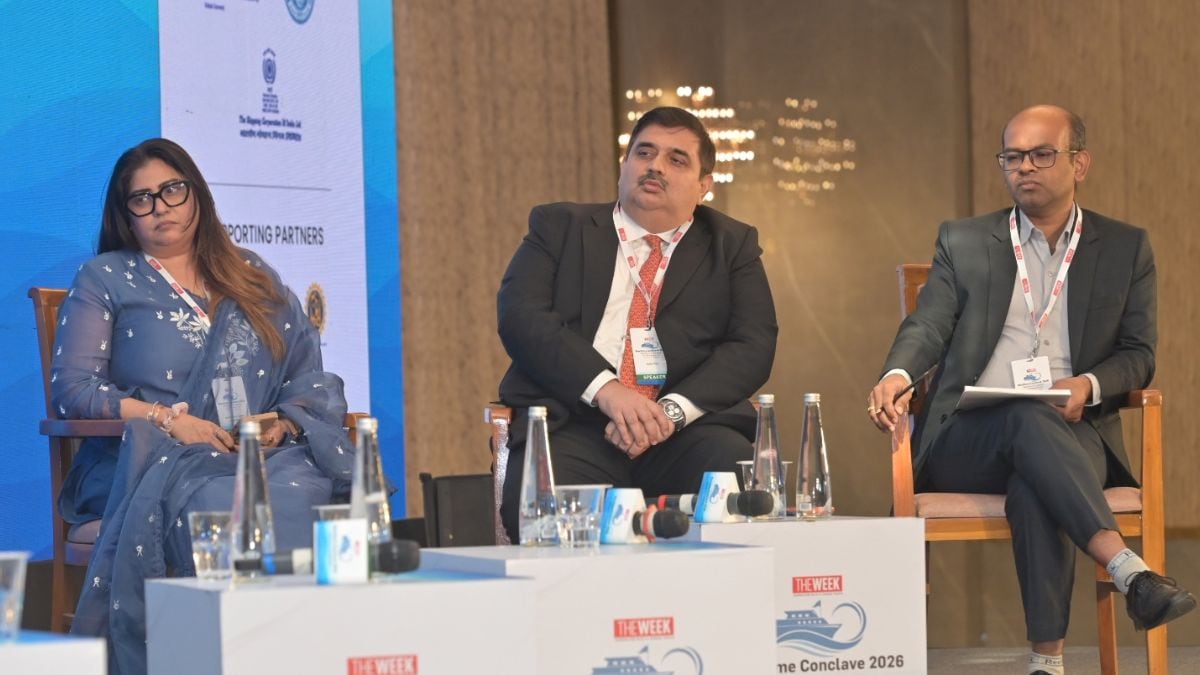 Aishwarya Gupta Pilankar, Director, Nautical Marine Management Services, Amit Oza, CEO, Astramar Shipping and Trading Services and Dr Chirag Patel, Registrar, Gujarat Maritime University at THE WEEK Maritime Conclave 2026 | Amey Mansabdar