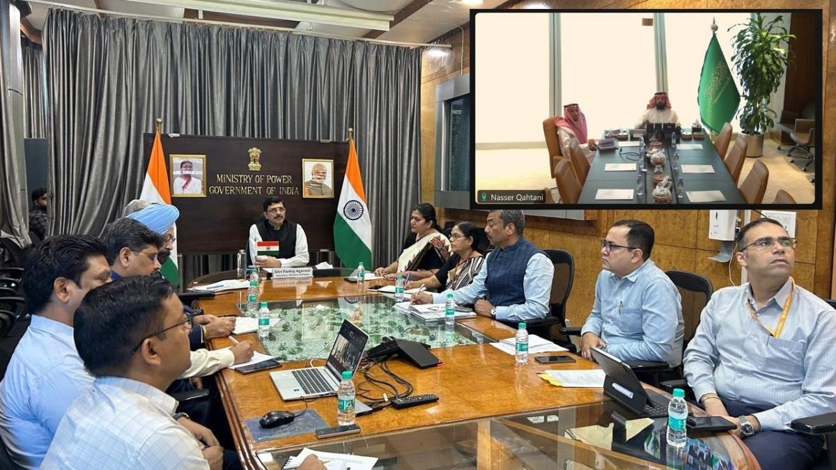 Pankaj Agarwal, Secretary (Power), India holds a video conference with Nasser Al-Qahtani, Saudi Arabia's Assistant Minister of Energy for Electricity Affairs (inset) | PIB