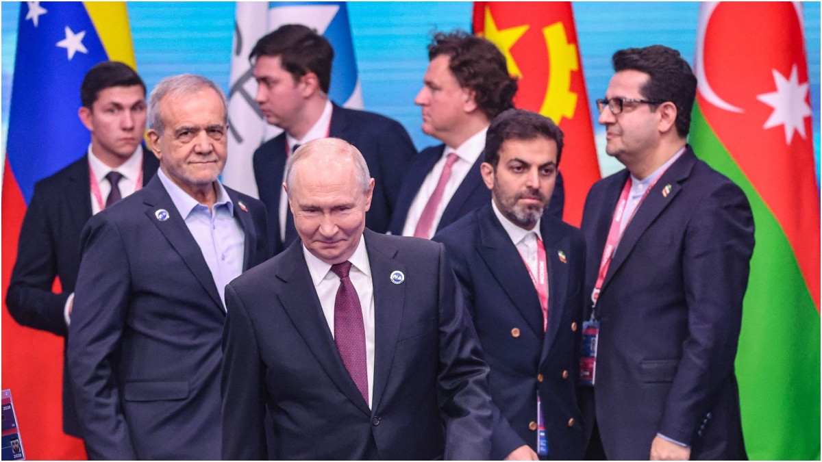 Russian President Vladimir Putin and Iranian President Masoud Pezeshkian attend the 8th Gas Exporting Countries Forum (GECF) summit at the World Trade Center in Moscow | AFP