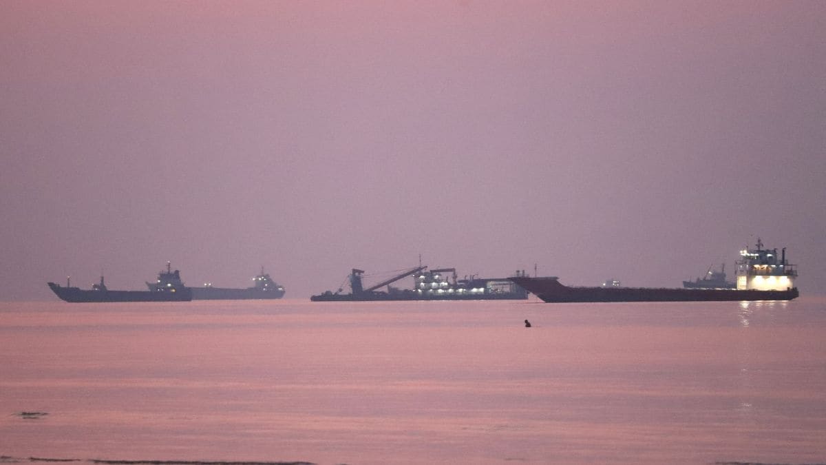 Vessels in the Strait of Hormuz near the beach of Bandar Abbas, Iran