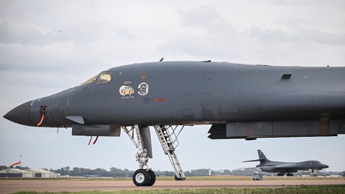 (File) A US Air Force B-1 Lancer bomber is pictured on the tarmac at RAF Fairford base in Fairford, south-west England | AFP 
