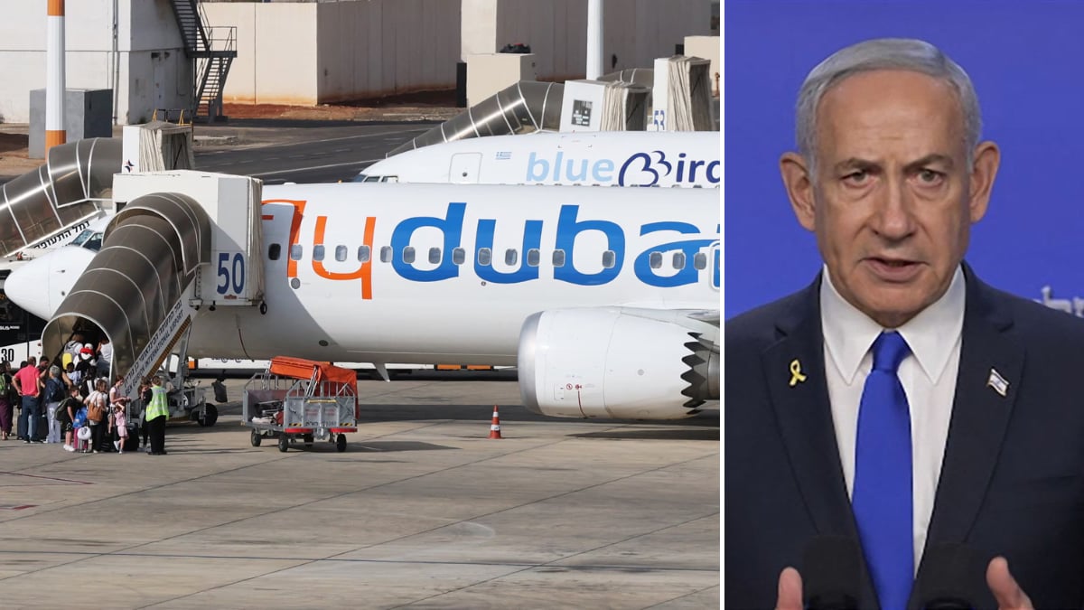 Representative image of a flydubai flight (L) and Israeli PM Benjamin Netanyahu (R) | AP, Reuters