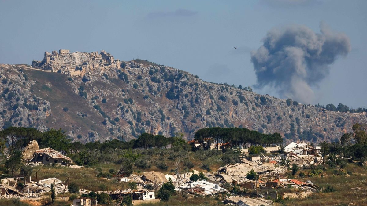 Smoke rises following Israeli bombardment in southern Lebanon close to the Beaufort Castle as seen from a position across the border in the Upper Galilee in northern Israel on June 19, 2026 | AFP