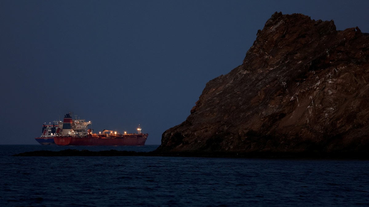 A tanker sits anchored as the traffic is down in the Strait of Hormuz amid the US-Iran conflict, in Muscat | Reuters