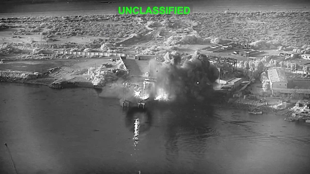 This image from video released by U.S. Central Command, shows an explosion at Bandar Abbas Naval Base | AP