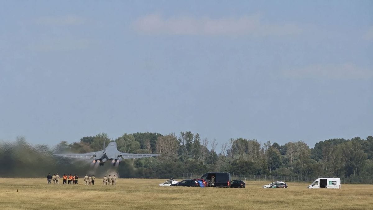 A B-1 bomber taking off | X 