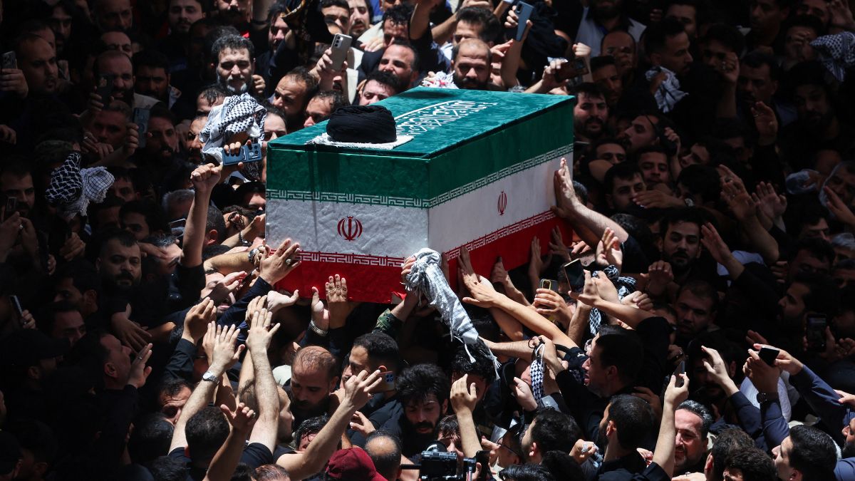 The coffin of Iran's late Supreme Leader Ayatollah Ali Khamenei, who was killed on February 28 in Israeli and U.S. airstrikes, is carried during a funeral procession at the Imam Ali Shrine in Najaf, Iraq | Reuters 
