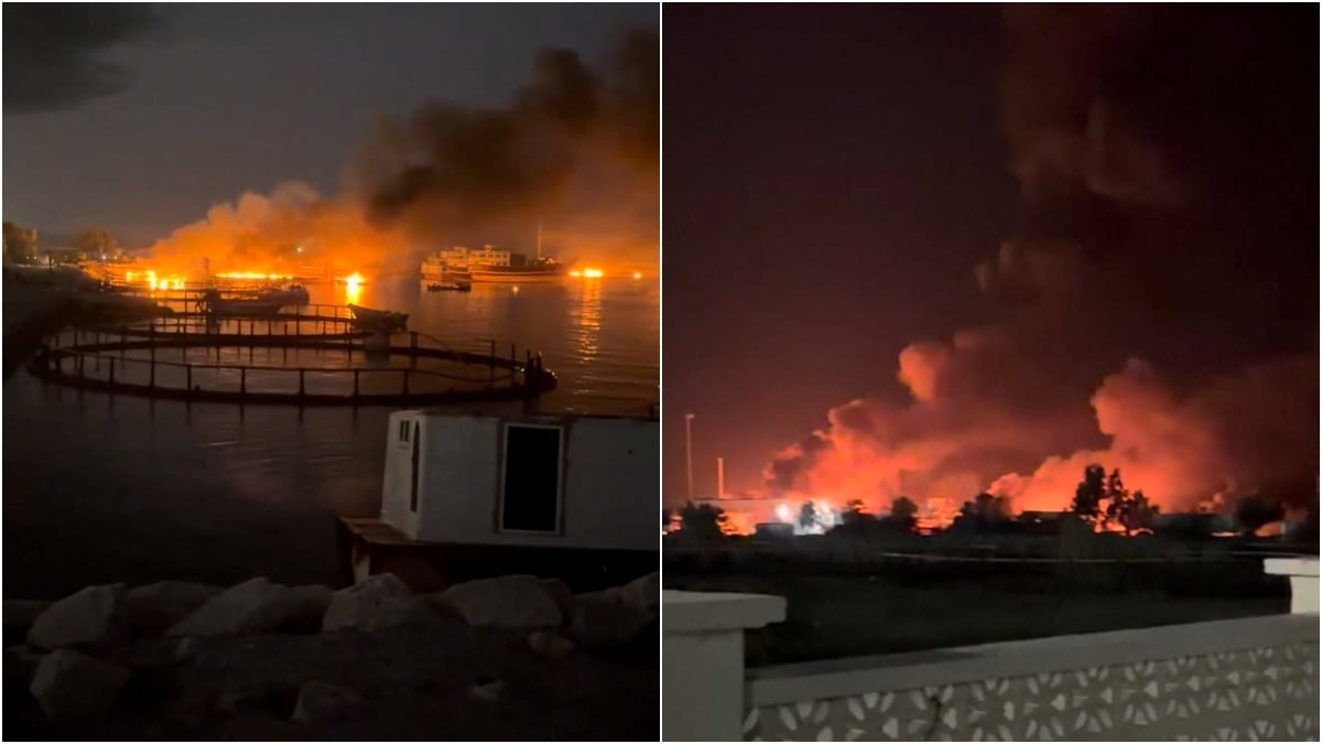 Smoke rises from a port, near Strait of Hormuz, following a U.S. strike in Kuhestak, Hormozgan Province, Iran | Reuters