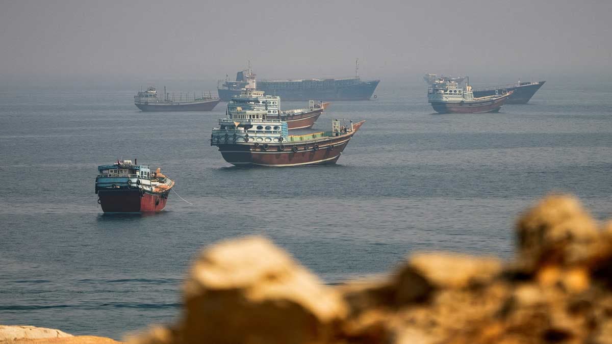 [File] Vessels near the Strait of Hormuz, as seen from Musandam, Oman | Reuters