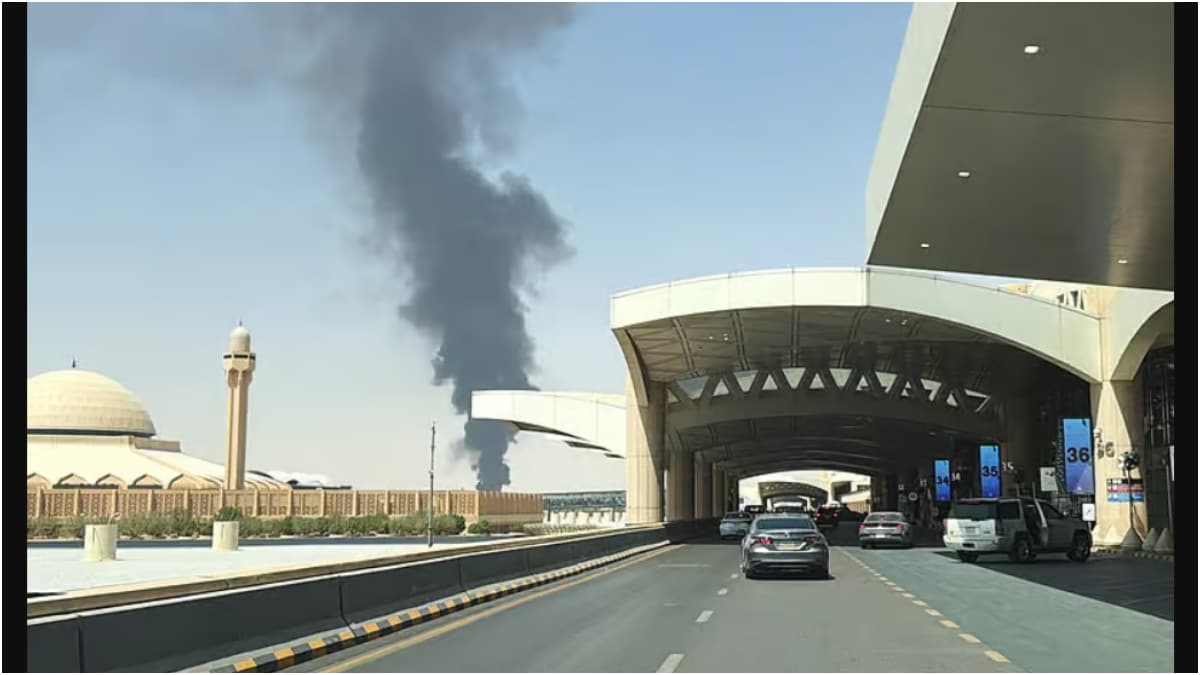Smoke rises from the fuel storage depot at King Khalid International Airport in Riyadh | Reuters