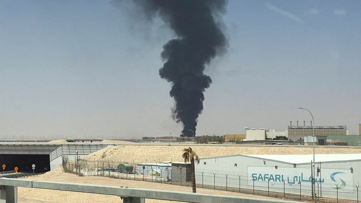 Large plume of black smoke rises from the fuel storage area at King Khalid International Airport, in Riyadh | Reuters