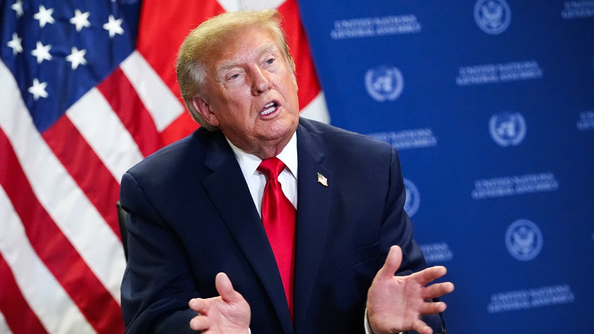 President Donald Trump speaks during a meeting with Britain's Prime Minister Andy Burnham during the United Nations General Assembly | AP