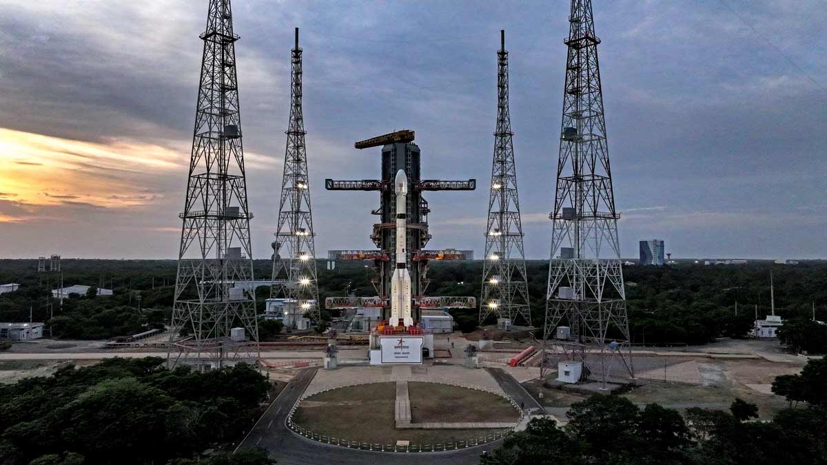 The GSLV-F17 stands integrated on the Second Launch Pad at the Satish Dhawan Space Centre (SDSC-SHAR), in Sriharikota, Andhra Pradesh | @isro/X via PTI