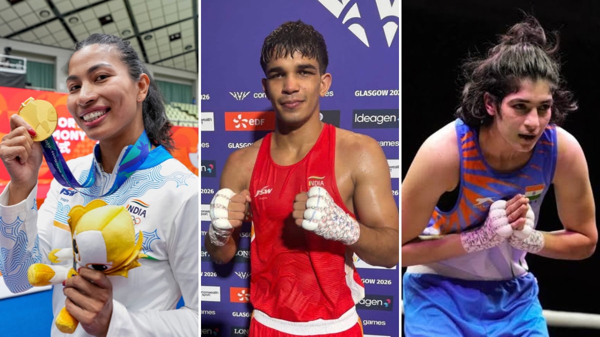 (From left to right) Indian boxers Lovlina Borgohain, Ankush Panghal, and Parveen Hooda | X, PTI