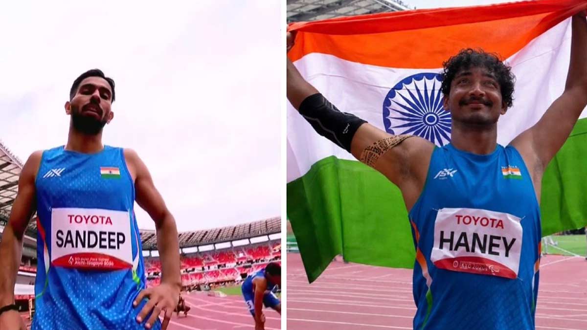 Sandeep (left) and Haney won the gold in the men's 400m T64 and men's javelin throw F37/38 events at the Para Asian Games in Nagoya | via X