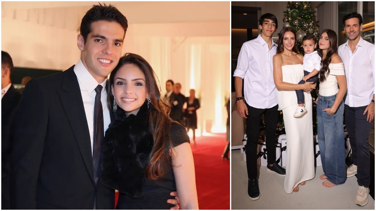 An old photo of Kaka and Caroline Celico; she with her children and partner now | X