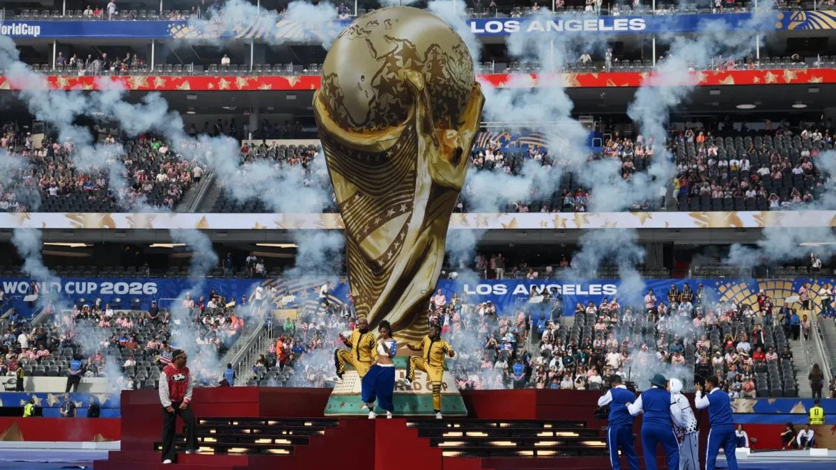A giant replica of the FIFA World Cup 2026 trophy at the opening ceremony of the football tournament on June 11, 2026 | AFP