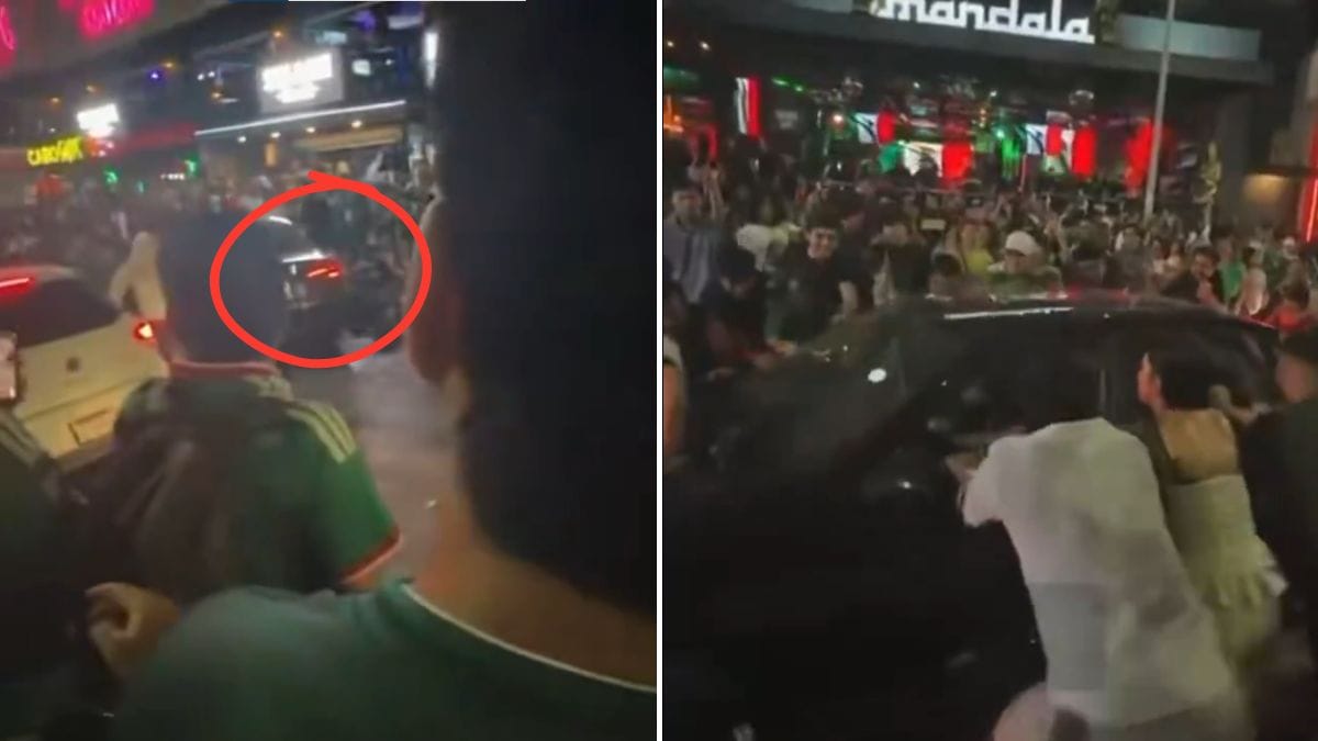 Visuals from the scene of the horrific car incident in Mexico's Cabo San Lucas; (encircled) The path that the car took after it accelerated | X