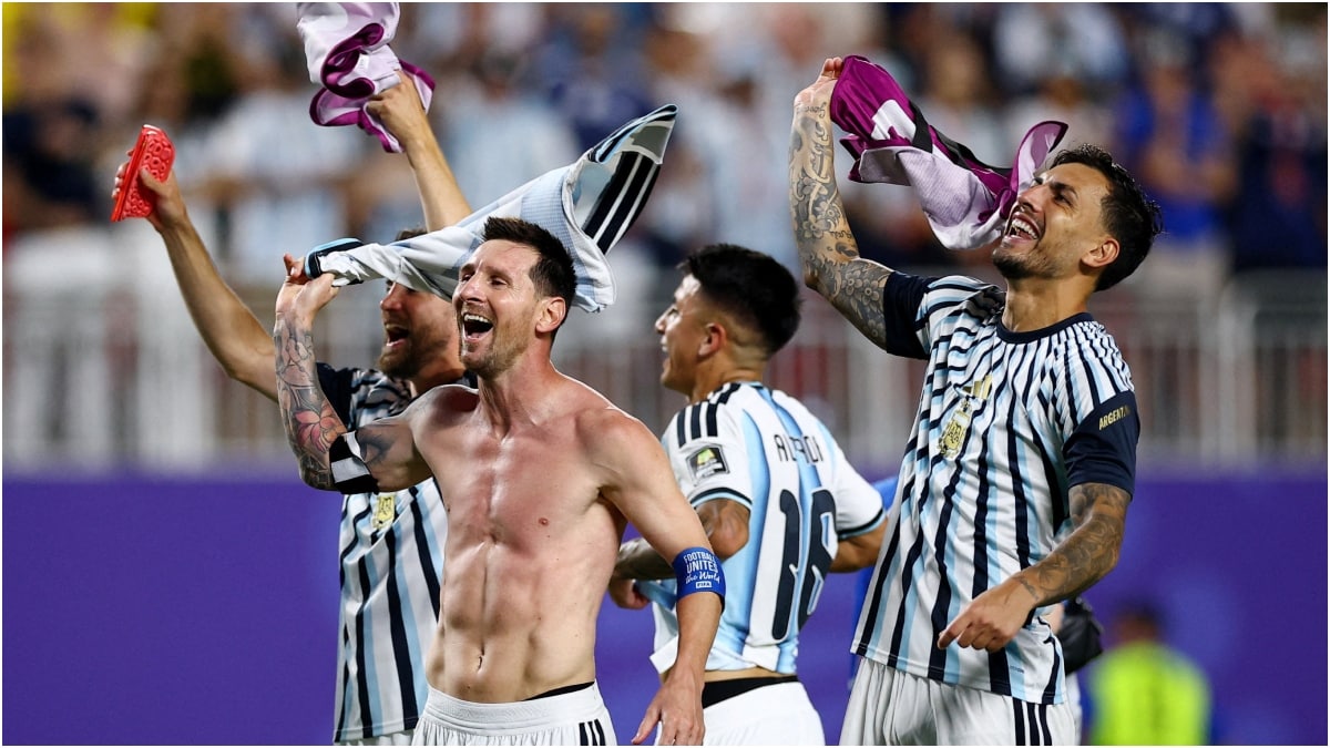 Argentina's Lionel Messi celebrates after the match as Argentina qualify for the semi finals of the World Cup | Reuters
