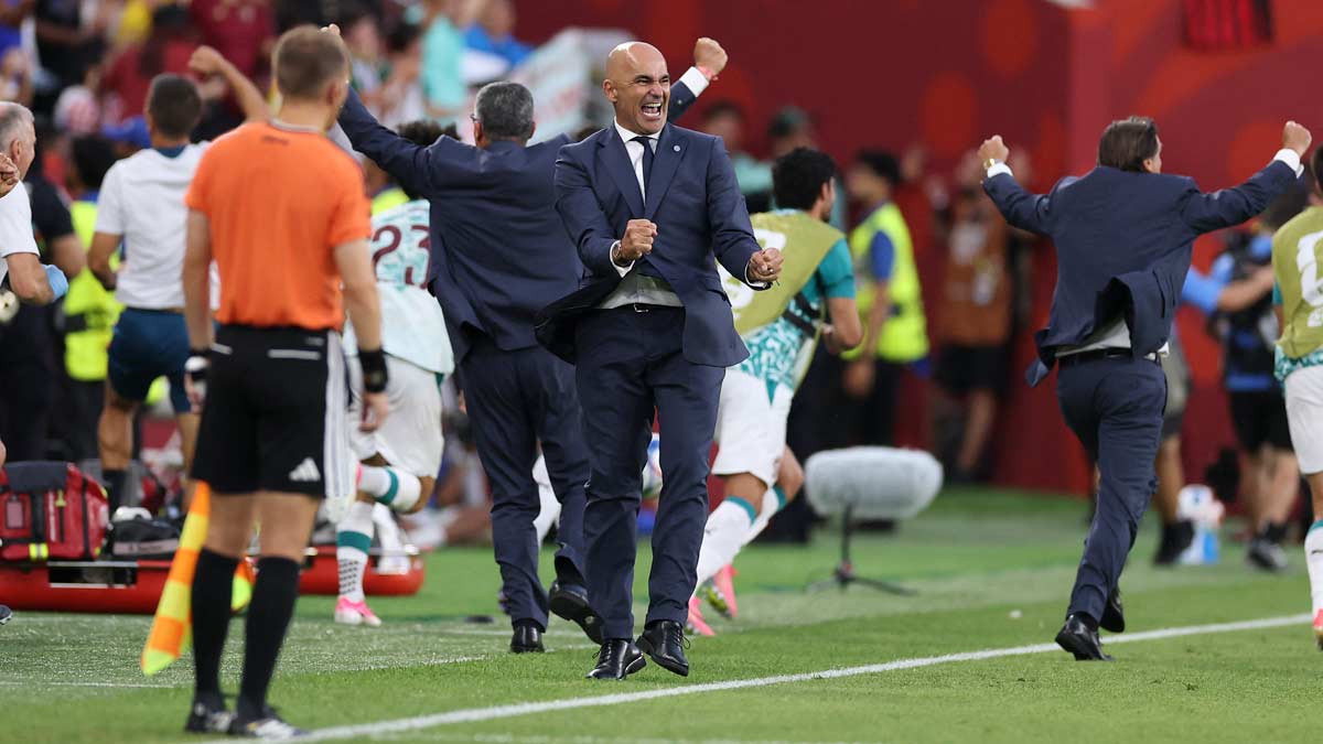 Portugal coach Roberto Martinez celebrates after the winning goal from Goncalo Ramos during the FIFA World Cup 2026 Round of 32 match against Croatia at Toronto Stadium | AFP