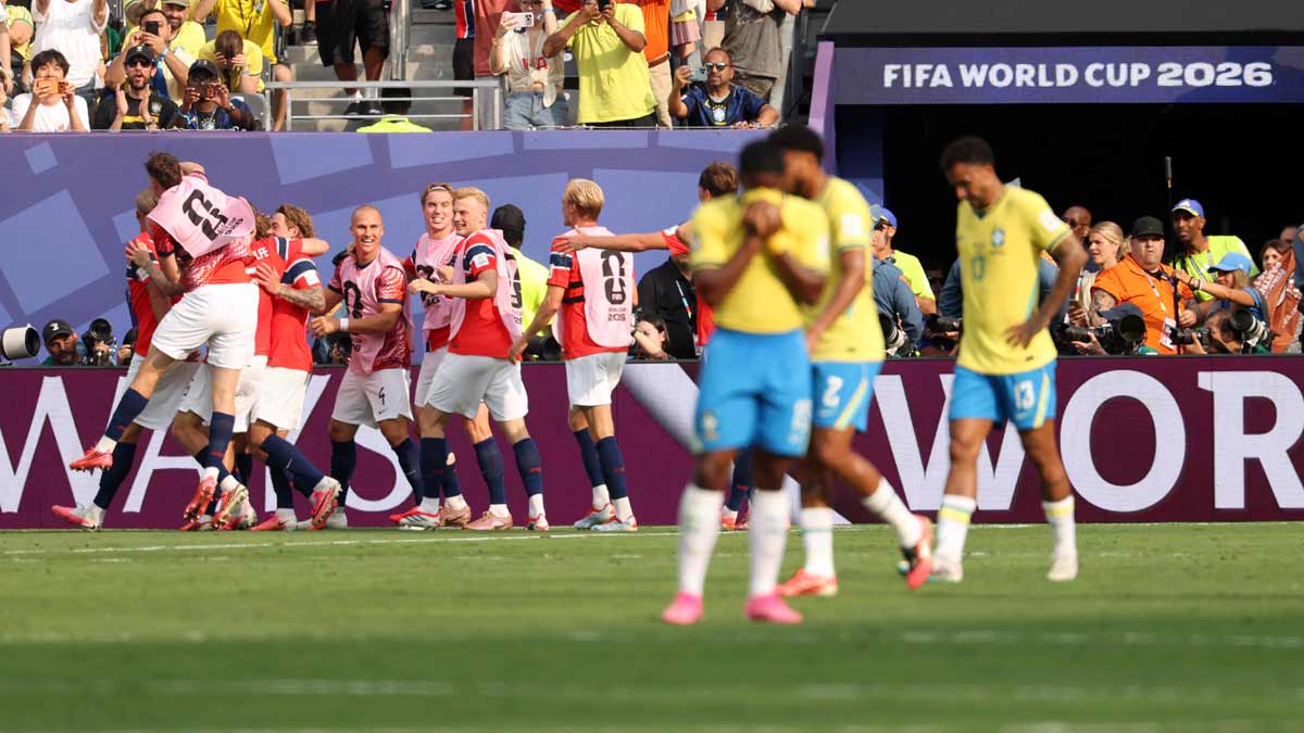 Norway's Erling Haaland celebrates after scoring his second goal against Brazil | AFP