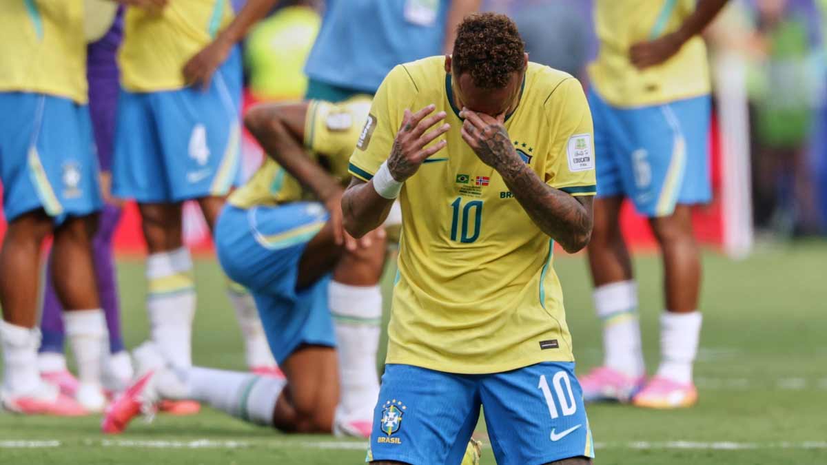 Neymar reacts at the end of the World Cup round of 16 soccer match between Brazil and Norway | AP