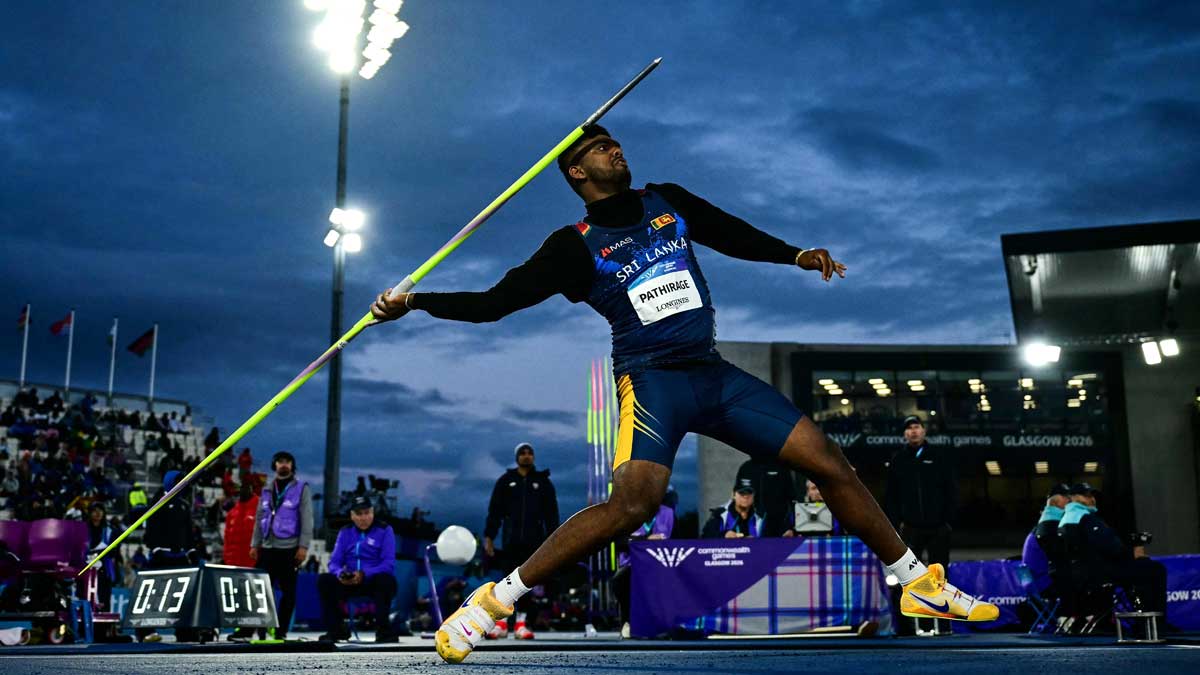 Sri Lanka's Rumesh Tharanga Pathirage competes in the men's javelin throw final at the Scotstoun Stadium in Glasgow, on day eight of the Commonwealth Games | AFP