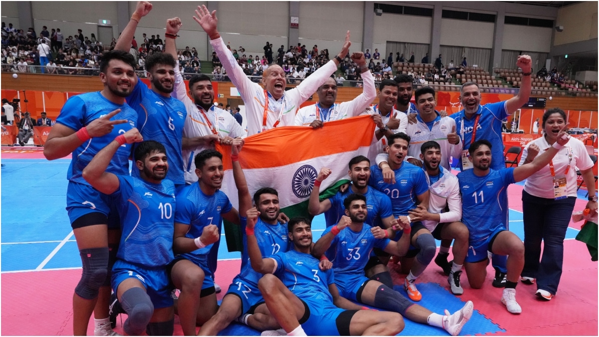 Indian players celebrate after defeating Iran in the men's kabaddi final at the Asian Games | AP