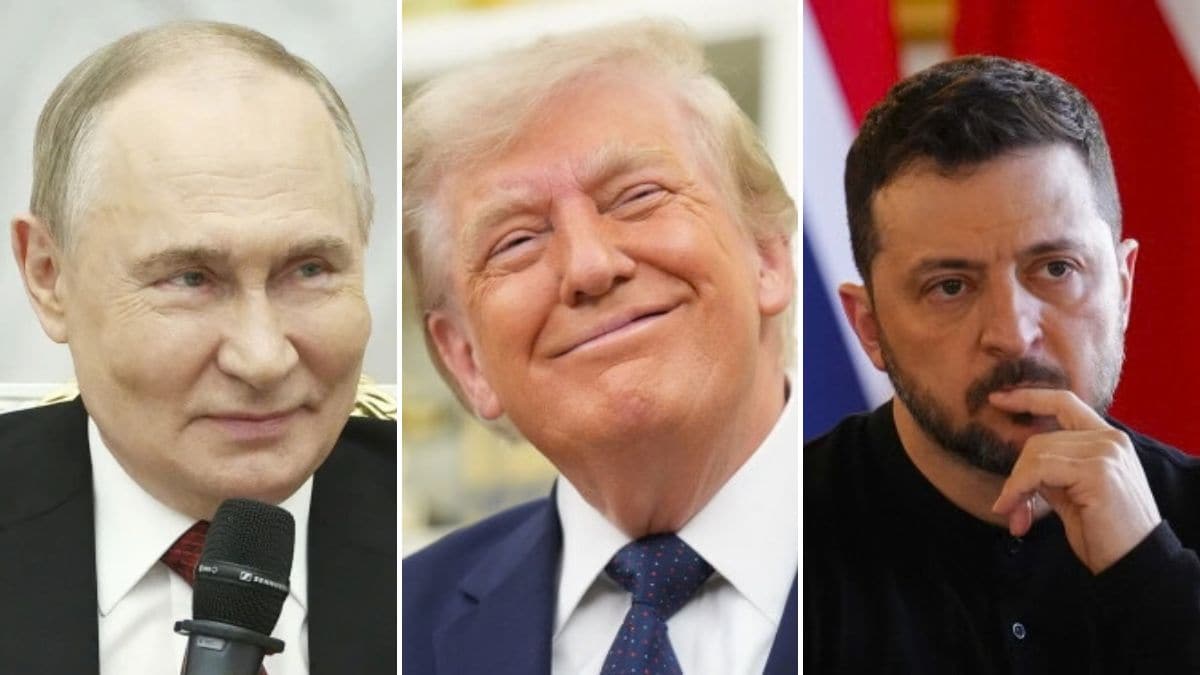 (From left to right) Russian President Vladimir Putin, US President Donald Trump, and Ukrainian President Volodymyr Zelensky | AP