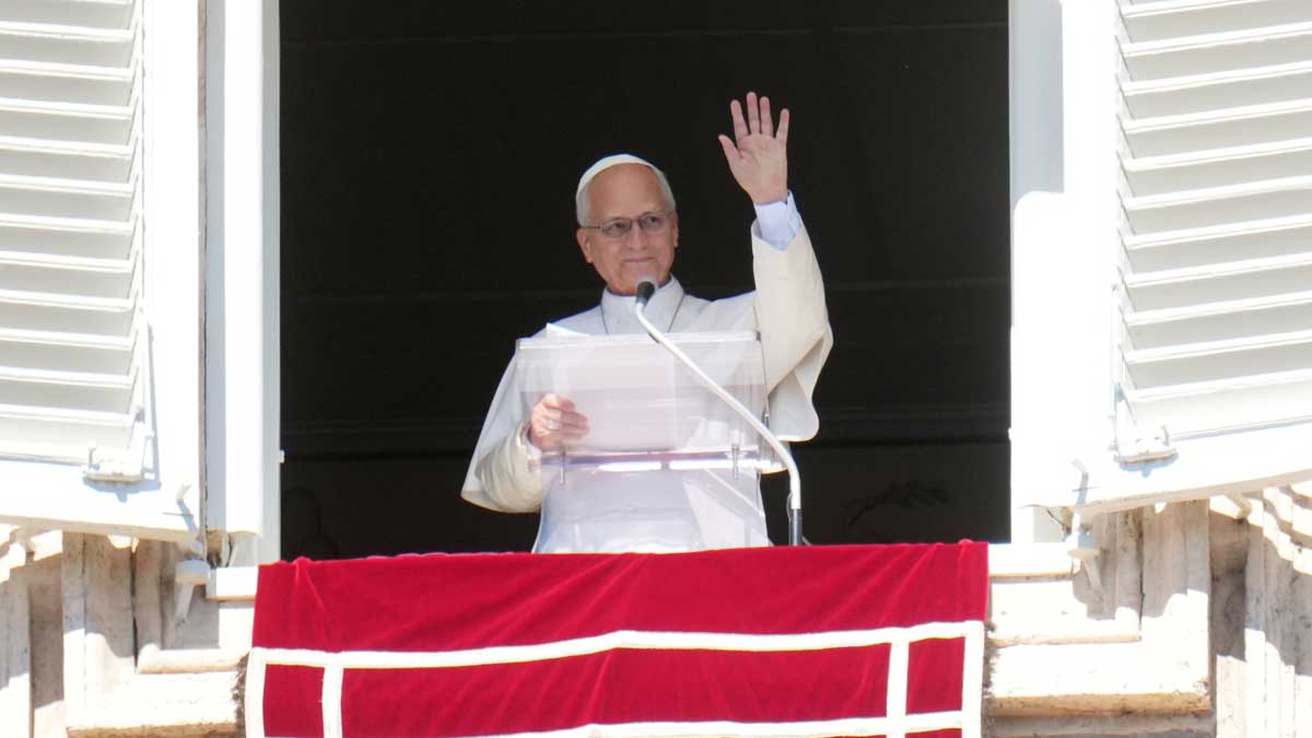 Pope Leo XIV delivers the Angelus prayer in St. Peter's Square at the Vatican on October 11 | AP