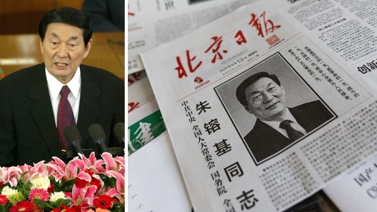 Zhu Rongji. (Right) A newspaper with an obituary of late former Chinese Premier Zhu Rongji on the front, who passed away on Wednesday | Reuters 