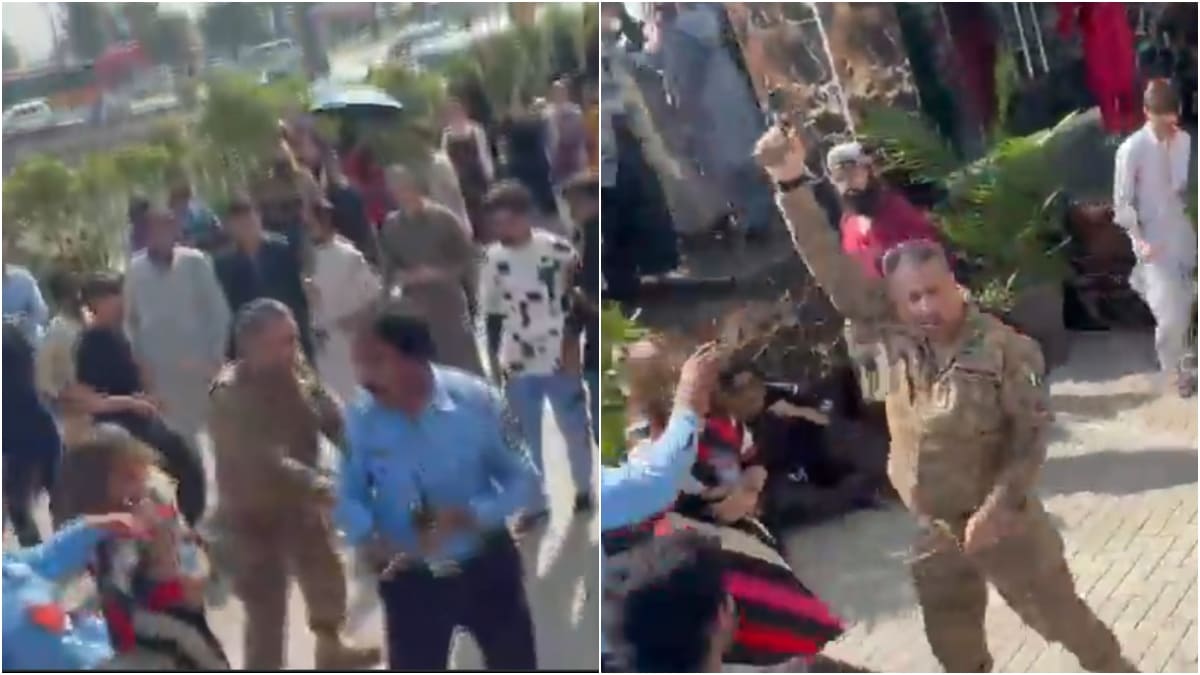 The Army officier was pacified by secuirty officers and other adults | X