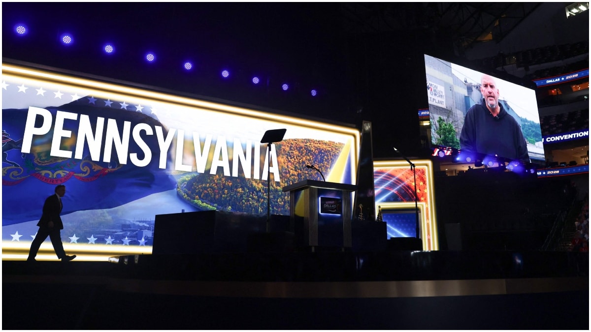 U.S. Senator John Fetterman (D-PA) appears via video to introduce U.S. Senator Dave McCormick (R-PA) during the Republican National Midterm Convention in Dallas, Texas | Reuters