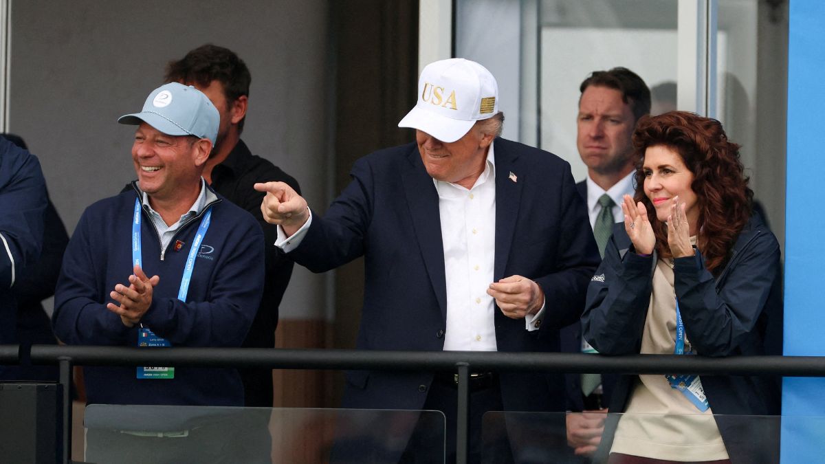 US President Donald Trump points his finger and reacts as he watches golf at Trump International Golf Links in Doonbeg, County Clare, Ireland | Reuters