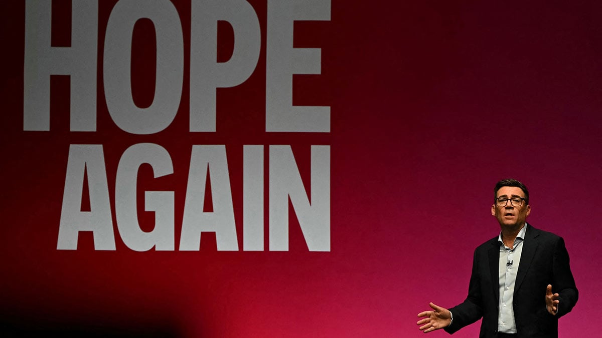 Britain's Prime Minister Andy Burnham delivers a speech on the third day of the annual Labour Party conference in Liverpool, north-west England, on September 29, 2026 | AFP
