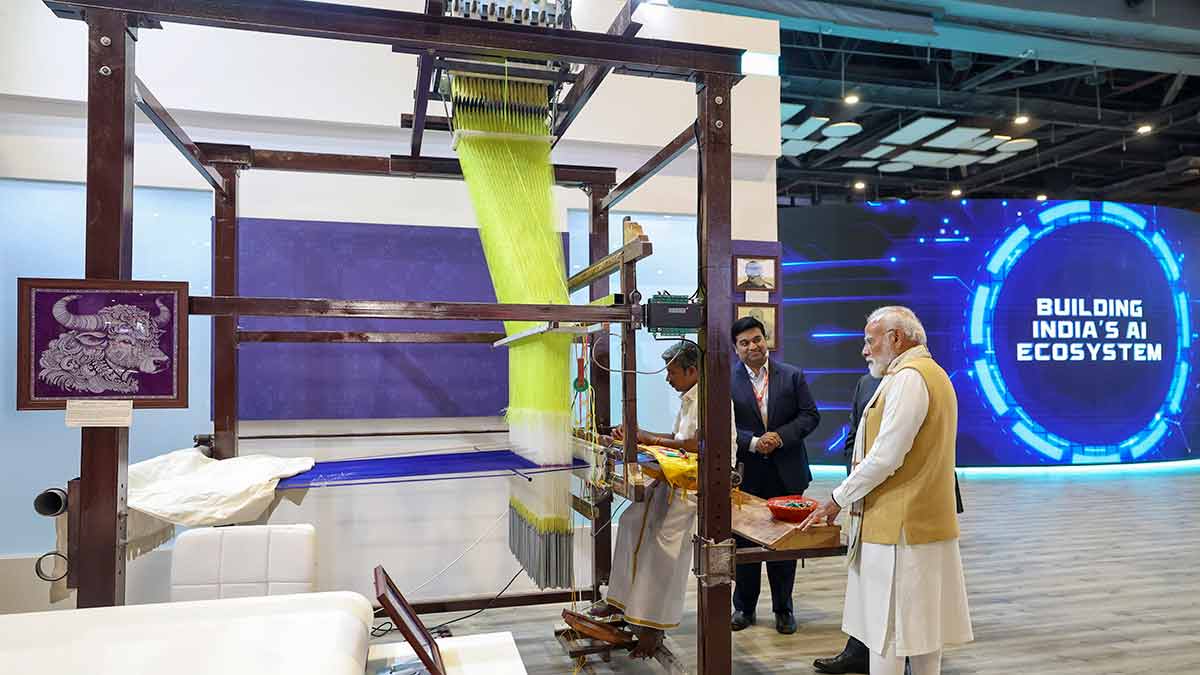 Prime Minister Narendra Modi during the inauguration of India AI Impact Expo, at Bharat Mandapam in New Delhi.