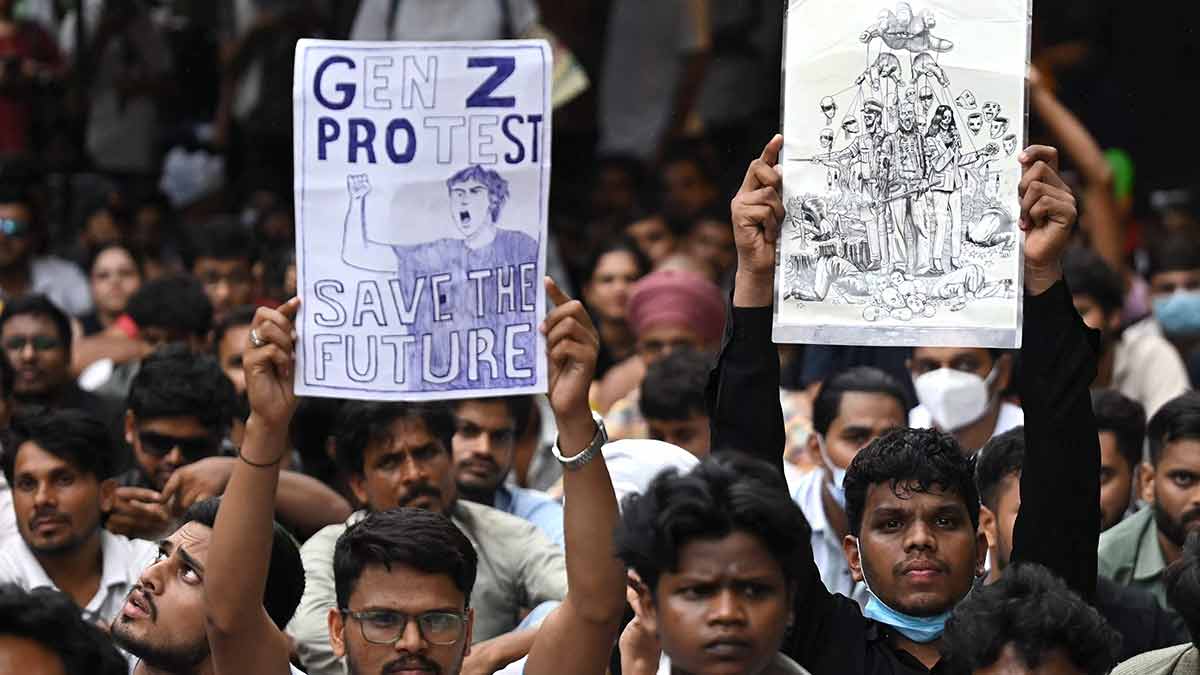 Cockroach Janta Party (CJP) supporters gather at Jantar Mantar in New Delhi on July 24, 2026 during the ongoing protest to demand the resignation of India's Education Minister Dharmendra Pradhan over alleged NEET exam irregularities. Leaders of India's youth-led "Cockroach" movement said they would meet the government on July 24 after Prime Minister Narendra Modi pledged legal reforms and swift punishment for those involved in exam paper leaks | AFP