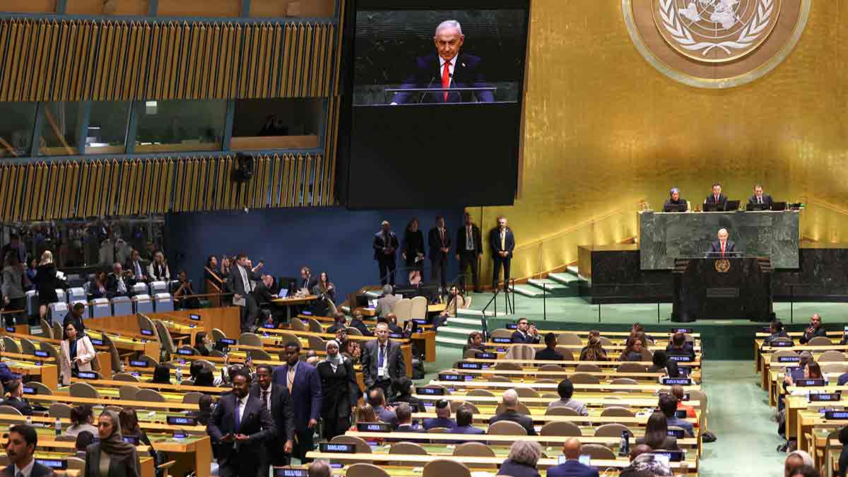 Some members walk out as Israel’s PM Benjamin Netanyahu speaks at the UN General Assembly in September | AFP