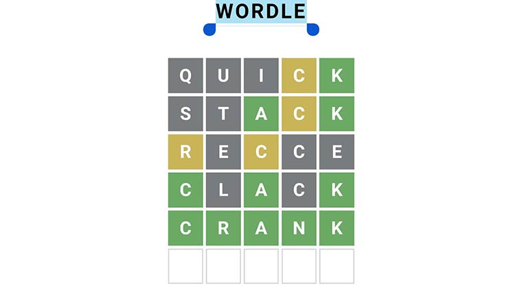 Screenshot of a completed Wordle puzzle 
