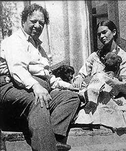 Diego and Frida with their dogs, in the Blue House