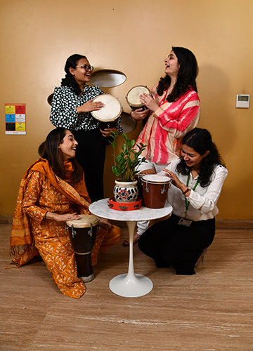 Happy to heal: (From left, standing) expressive art therapists Tanushree Sangma, Aditi Kaul; (sitting) Nishtha Bakshi and Aleena Ali | Sanjay Ahlawat