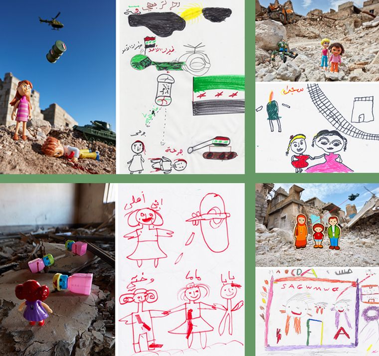 Finding art in pain: McCarty turns photos drawn by children affected by war worldwide into artworks featuring locally sourced toys | Photos Courtesy: Brian Mccarty