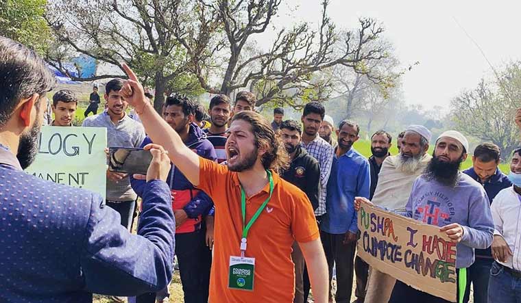 Time to wake up: Activist Anmol Ohri, from Jammu, leading a climate change protest.