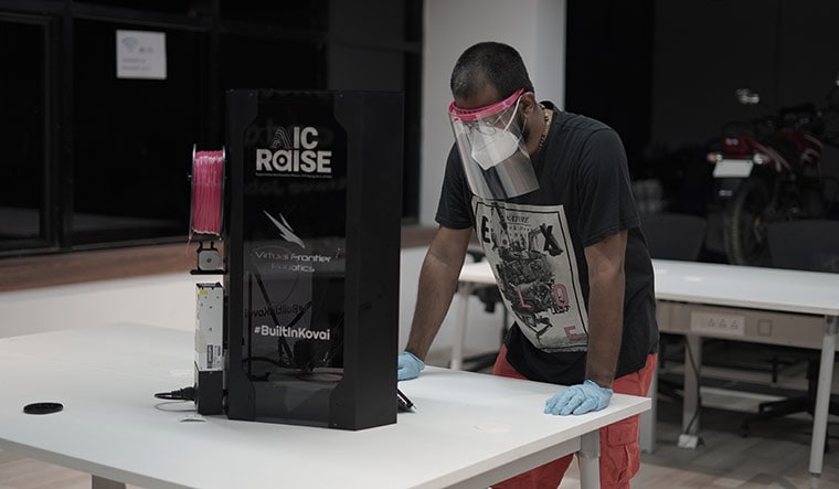 Keeping up with demand: The Atal Innovation Centre in Coimbatore can 3D print around 1,000 face shields a day.