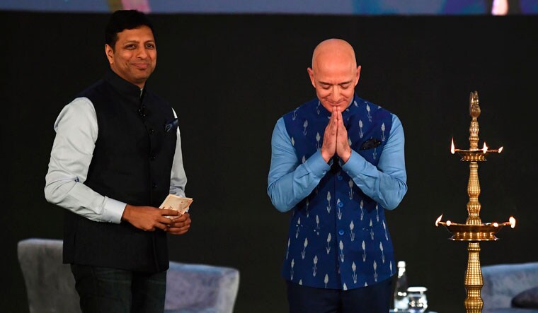 Expand and conquer: Amazon CEO Jeff Bezos with Amit Agarwal, senior vice president, Amazon India, at an event in Delhi in 2020 | AFP