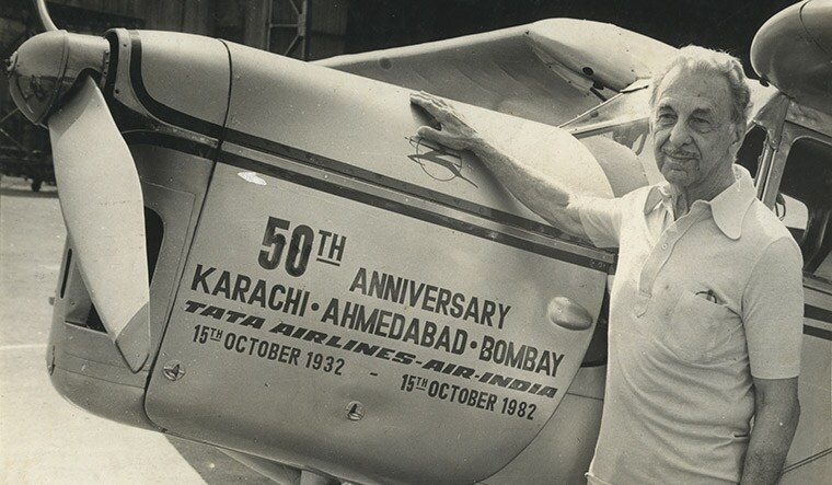The aviator: J.R.D. Tata at the 50th anniversary of the 1932 Karachi-Ahmedabad-Bombay flight.